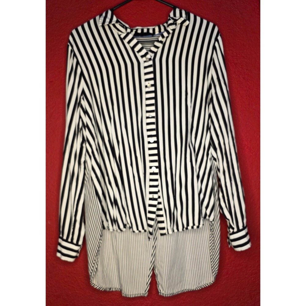 Striped Button Down Blouse Women's Long‎ Sleeve High Low Shirt